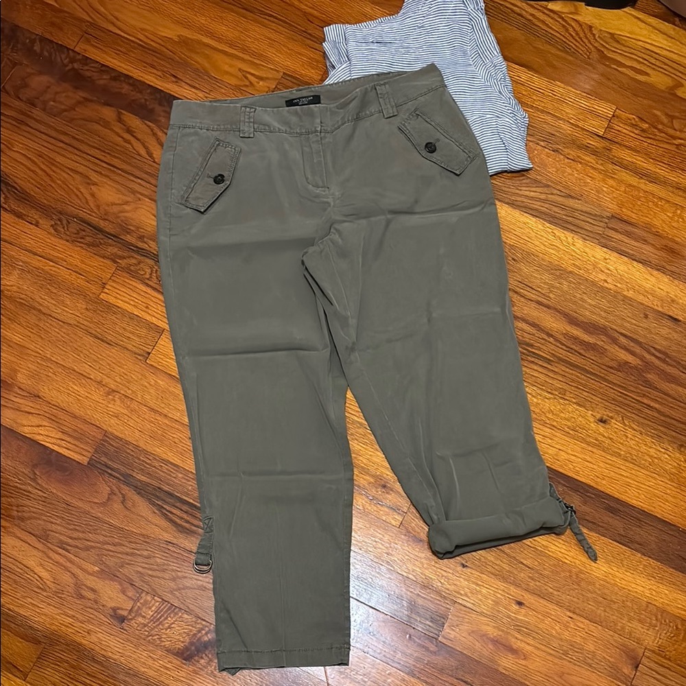 EUC Ann Taylor Army Green Cropped Pants Utility Style 10 Petite